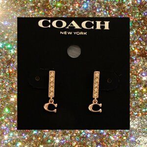 NEW Coach SIGNATURE "C" PAVE BAR Sparkle STUD EARRINGS Rose Gold-tone w/Gift Bag